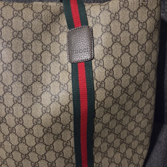 Tender GG Supreme Monogram Textured Dollar Calfskin Web Tote. - Picture 2 of 14